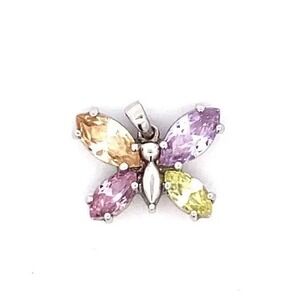 Designer Sterling Silver & Multi Colored Cubic Zirconia Butterfly Pendant! 79